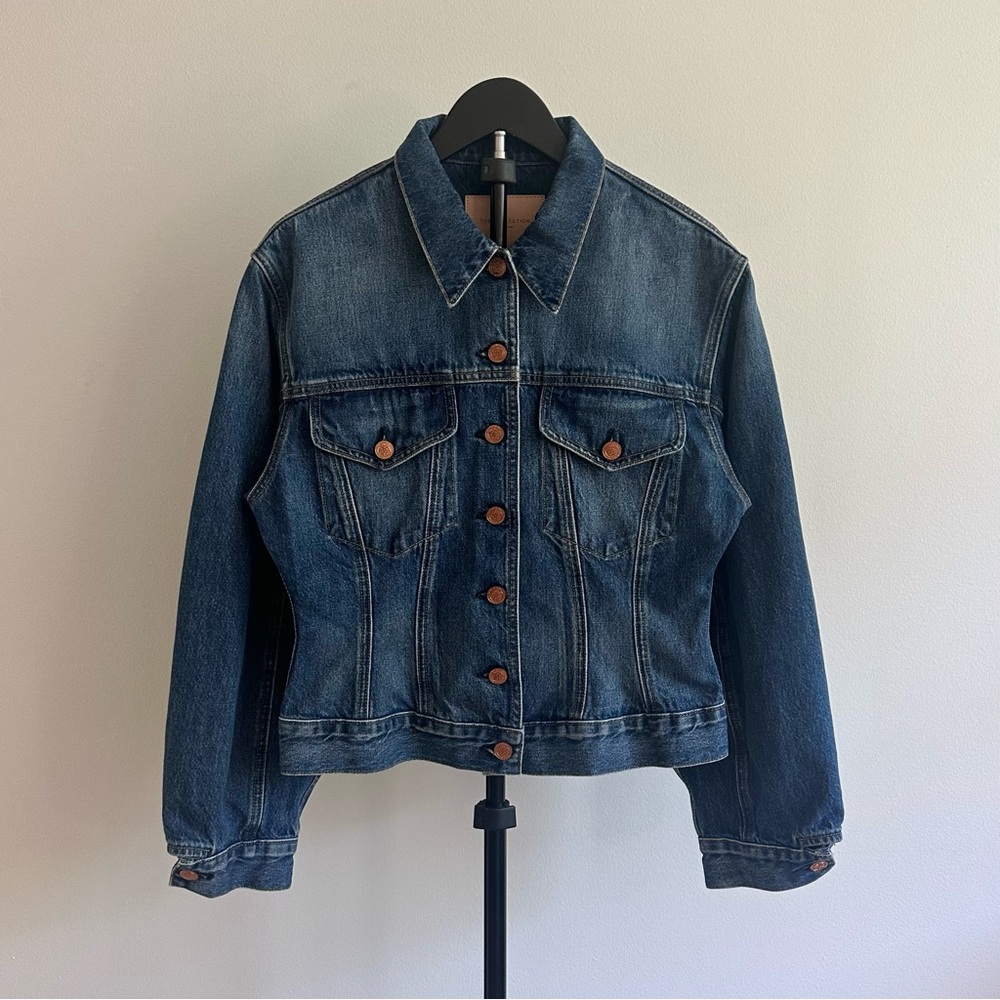 Reformation Collection Olive Tapered Slim Fitting Essex Blue Denim Jacket Size L